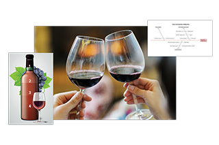 Wine glasses holding red wine clinking together